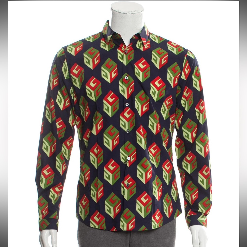 Gucci GG 3D Cube Logo Button Up Shirt size Large